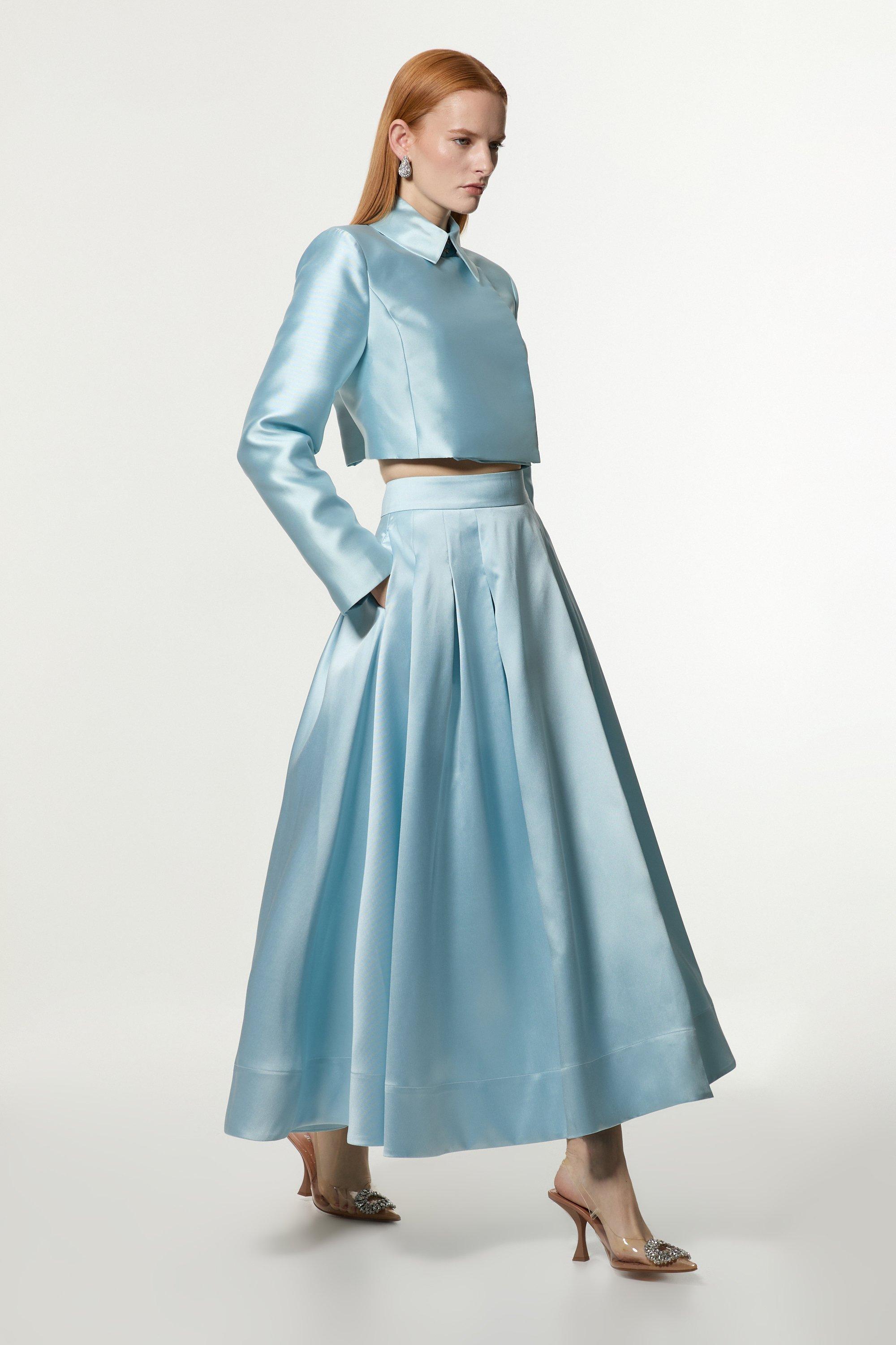 Twill Prom Woven Maxi Skirt | Karen Millen